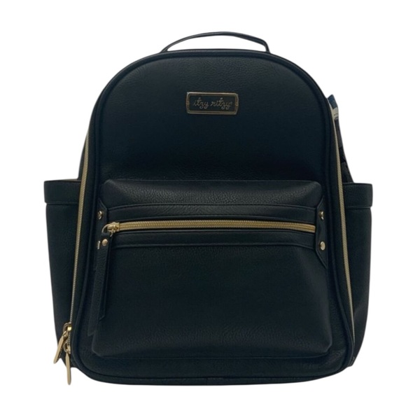 ITZY RITZY Mini Vegan Leather Diaper Bag Backpack in Classic Black - Picture 2 of 9